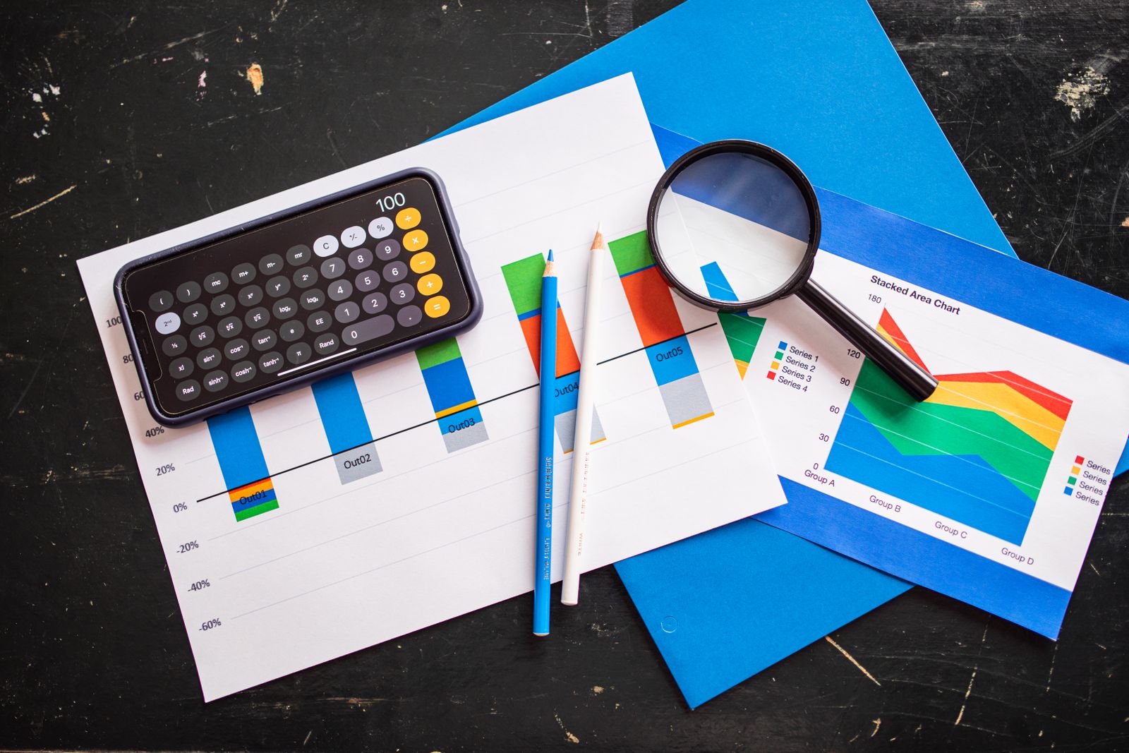General view of clearly organised charts and data